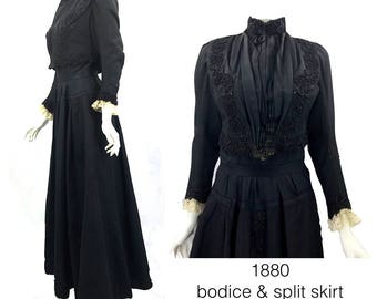 1880 Victorian Bodice and Split Skirt, 100% Hand Stitch.