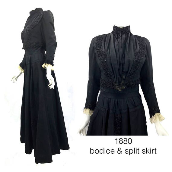 1880 Victorian Bodice and Split Skirt, 100% Hand S