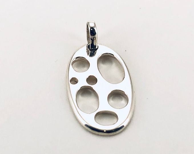 Oval Silver Pendant, Solid Silver Pendant, Original Pendant, Silver Oval Necklace, Oval with Holes, Geometric Jewellery