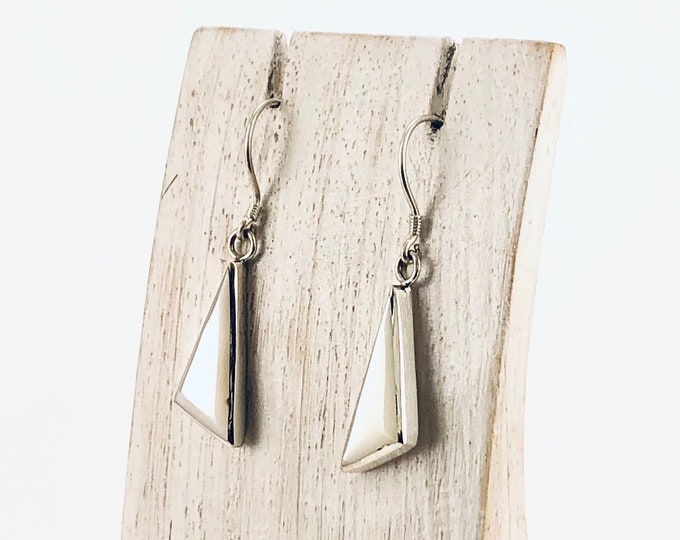 Mother of Pearl Earrings: Triangle Earrings, Sterling Silver,Geometric Earrings, White Dangle Earrings