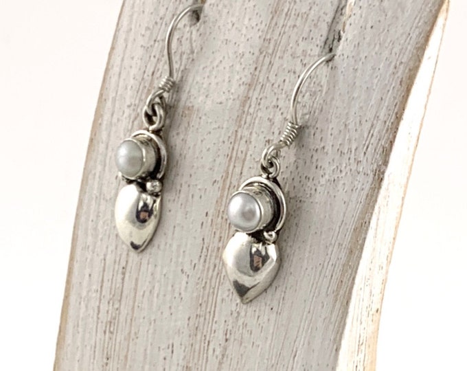Pearl Drop Earrings, White Pearl Earrings, Sterling Solid Silver 925, Natural Pearl,Pearl Jewelry