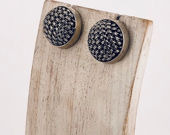 Silver Stud, Lattice Silver Round Stud, Half Spheres Stud Earrings,Round Stud Jewelry, Everyday Wear, Oxidized Silver 925,Basket Weave Stud