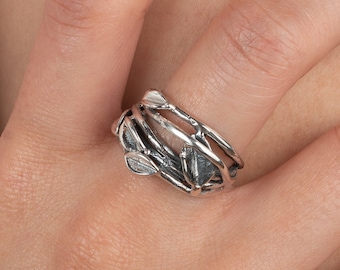 Leaf Silver Ring, Five leaves, Leaf Ring Sterling Silver, Vine Leaf Ring, Silver Ring Nature , Silver Leaf Ring, Leaf Ring,