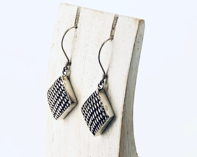 Rhombus Earrings, Sterling Silver Earring, Dangle Earrings, Drop Earrings, Oxidized Silver Earrings, Solid Silver