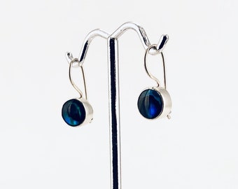 Blue Paua Shell Earrings, Small Round Earrings, Sterling Silver 925, Blue Abalone Earrings, Minimalist round Earring