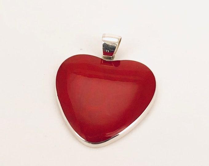 Red Coral Heart Pendant, Heart Lover, Valentine Pendant,Love Necklace, Sterling Silver Heart, Love Pendant,Valentine's Day Heart