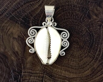 Cowrie Shell,Pendant,Silver Cowrie Shell,Natural Shell Necklace,Beach Pendant,Silver 925