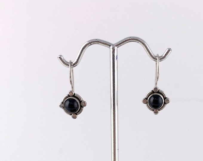 Silver Round Onyx Earrings ,Drop Tiny Onyx Earrings, Dainty Black Onyx Earrings