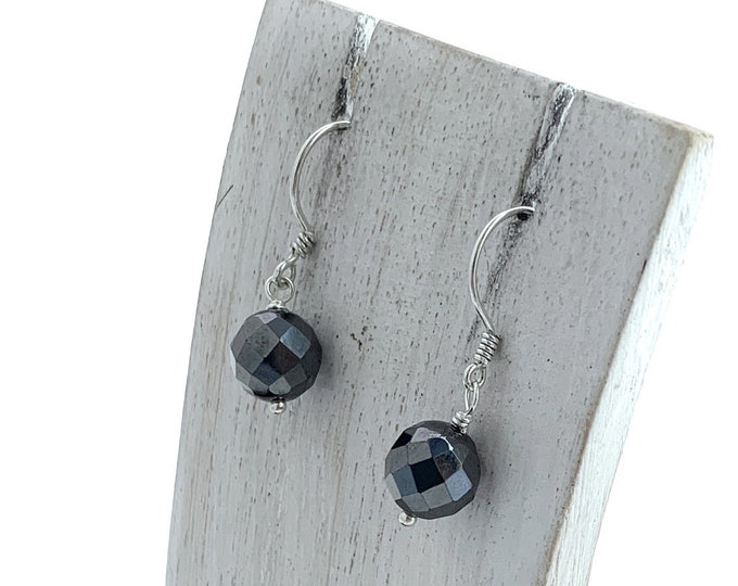 Ball Hematite Earrings, Drop Ball Earrings, Tiny Ball Earrings, Minimalist Ball Jewellery, Spheres Hematite Earrings