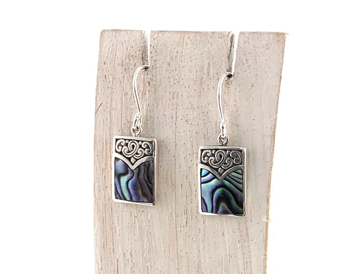 Rectangle Green Abalone, Natural Abalone, Dangle Earrings, Handmade, Sterling Silver925, Silver  Abalone Earring