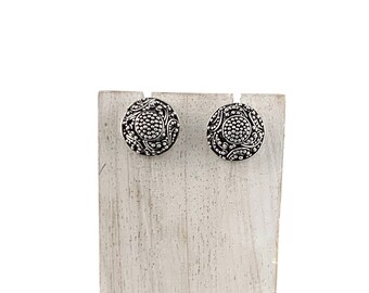 Round Silver Stud, Oxidized Stud Earrings,Granulation Silver Stud,Half Spheres Earrings,Granulation Silver Post,Sterling Silver Spheres Stud