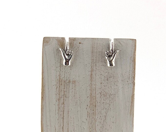 Hand Silver Studs, Hand Symbol Stud, Sign Symbol Earrings, Letter L in Sign Language