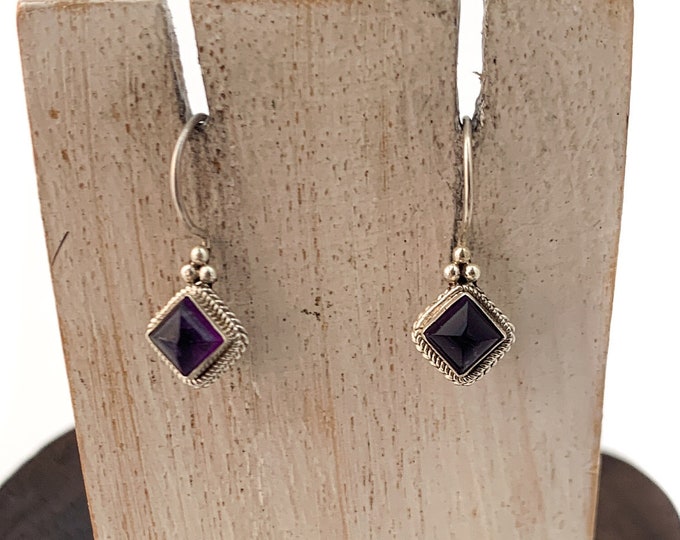 Amethyst Square Earrings, Square Cabochon Amethyst, Sterling Silver Earring, February Birthstone, Everyday wear,Elegant Silver Amethyst