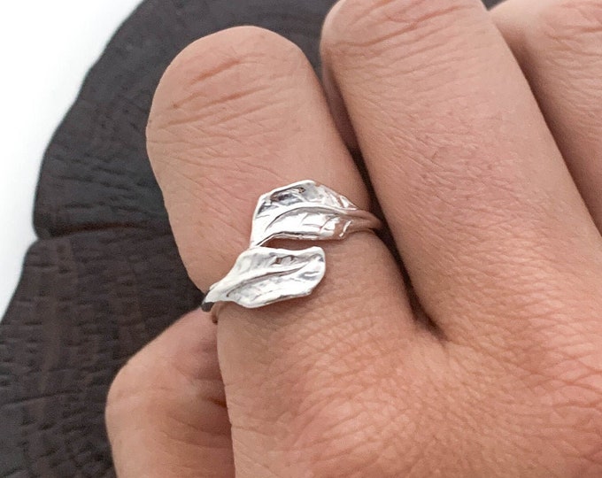 Two Leaves Sterling Silver Ring, Leaf Nature Ring, Shiny Nature Ring,Leaf Ring,Silver Leaf Ring