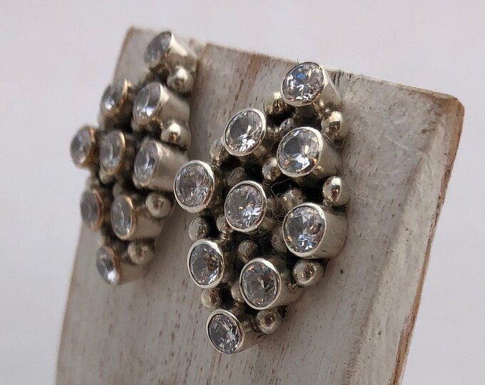 Cubic Zirconia  Earrings,Diamond Shaped Post, Silver Clear Stone, CZ Stud, Stunning Earrings
