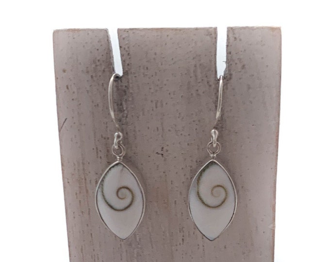 Shiva Eye Sterling Silver Marquise Shaped Earrings, Natural Eye of Shiva Shell, Transformation, Protection, Calm, Silver Shiva Earring