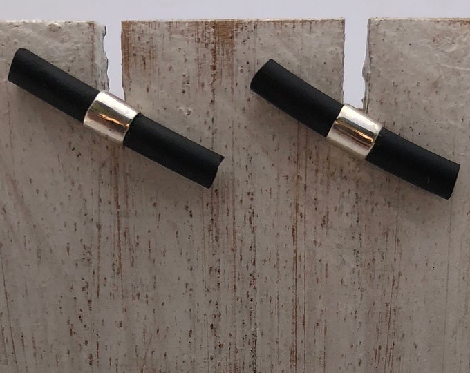 Black Rubber Cord Studs,Silver Stud Earrings, Minimalist Black Studs, Black Earring, Black Stud