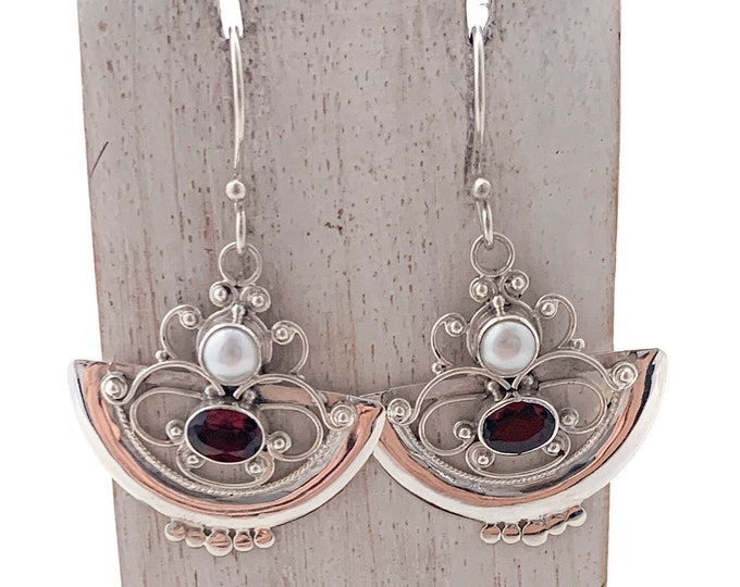 Garnet Earrings, Semi Circle Dangle Garnet Earring, Drop Garnet Jewellery, Gemstone, January Birthstone,Gorgeous Earrings