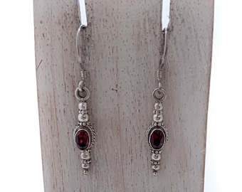 Red Garnet Earrings, Tiny Oval, Faceted Garnet, Sterling Silver Garnet Earrings, Solid Silver Earrings