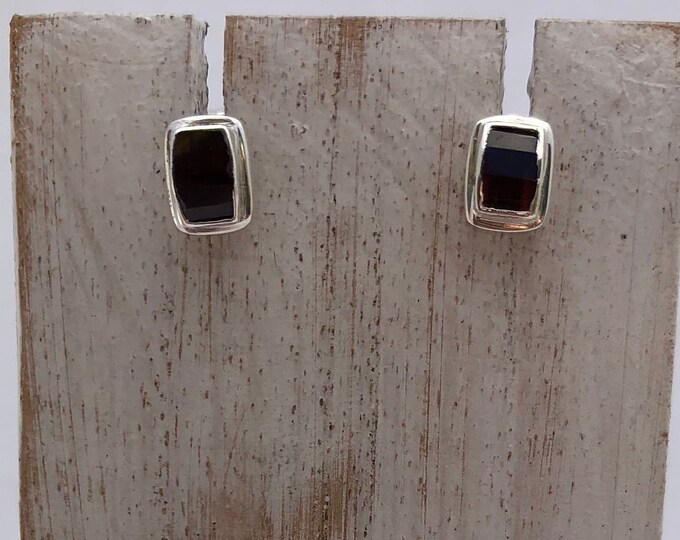 Garnet Earrings, Garnet Stud Earrings, Tiny Rectangle Garnet, Minimalist Garnet Stud, Birthstone