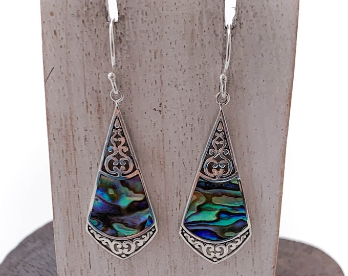 Abalone Shell Earrings, Stunning Sterling Silver Teardrop, Natural Shell Earring, Dangle Earrings, Drop