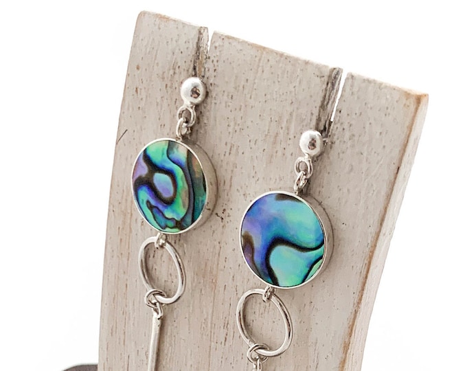 Silver Abalone Earrings, Circle Abalone Earring, Shell Earrings, Dangle Abalone, Sterling Silver, Earrings, Natural Abalone Earrings