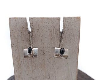 Oval Cat Eye Stone, Sterling Silver Square, Dangle Cat Eye Earrings, Silver Cat Eye Earring,Minimalist Earrings