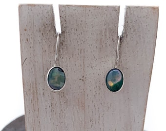 Abalone Oval Earrings, Sterling Silver Abalone, Dangling Shell Earrings, Dangle Earring, Oval Minimalist Earring, Natural Abalone