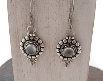 Moonstone Round Earrings, Sterling Silver, Dangle Moon Stone Earrings, Round Circle Earrings ,Drop Moonstone Earrings