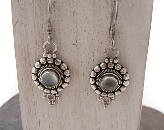 Moonstone Round Earrings, Sterling Silver, Dangle Moon Stone Earrings, Round Circle Earrings ,Drop Moonstone Earrings