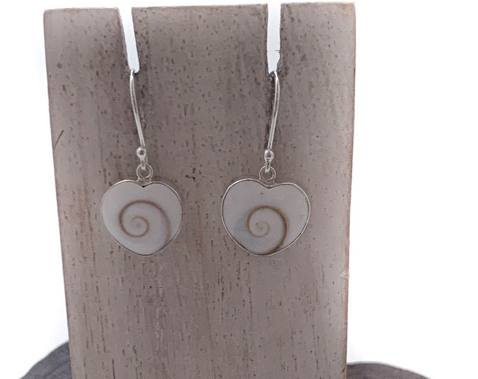 Shiva Eye Silver Heart Earrings, Natural Eye of Shiva Shell, Sterling silver Shiva Heart, Protection, Calm, Silver Shiva Earring