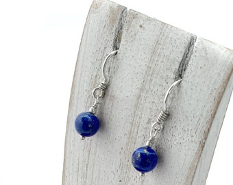 Lapis Lazuli Earrings, Royal Blue Sterling Silver Earrings, Blue Spheres Earrings, Round, Spheres Lapis Earrings, Minimalist Lapis Lazuli