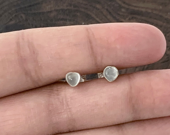 Tiny moonstone Heart, Minimalist Heart, Post Earrings, Heart Stud, White Heart, Sterling Silver 925, Valentine's Day Gift