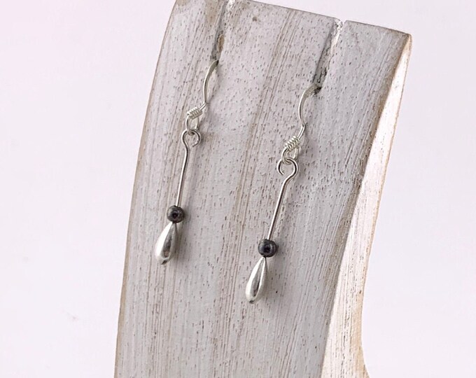 Silver Hematite Earrings, Minimalist Hematite, Tiny Earrings Jewelry, Sterling Silver Dangle Earrings