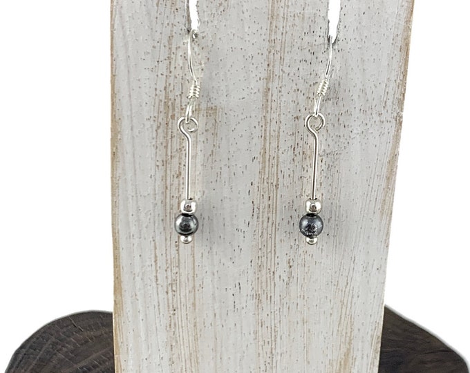 Delicate Hematite Earrings, Tiny Silver Earrings, Dainty Earrings,Grey Earrings, Minimalist Hematite