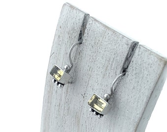 Citrine Rectangle Earrings, Sterling Silver Citrine, Silver yellow Earrings, Dangle Citrine Earrings,Small Citrine Earrings