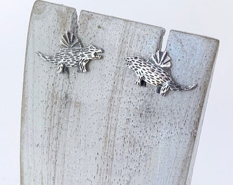 Silver Dinosaur Stud, Dino Sterling Silver Stud, Dinosaur Earrings, Dinosaur Jewellery, Animal Ear Studs, Dainty Dinosaur.