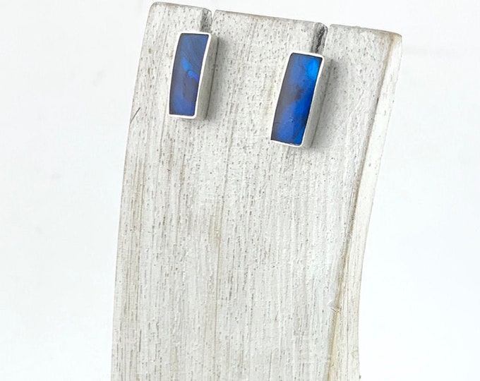 Blue Earrings, Blue Paua Shell,Blue Stud, Blue Abalone Earrings, Silver Rectangle  Earrings, Blue Post Earrings, Blue Jewellery, Everyday