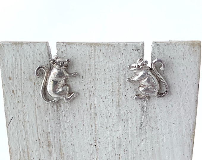 Mouse Earrings, Small Mouse Studs ,Sterling Silver Mouse Earrings, Mice Studs, Rat Studs, Year of The Rat, Silver Mice