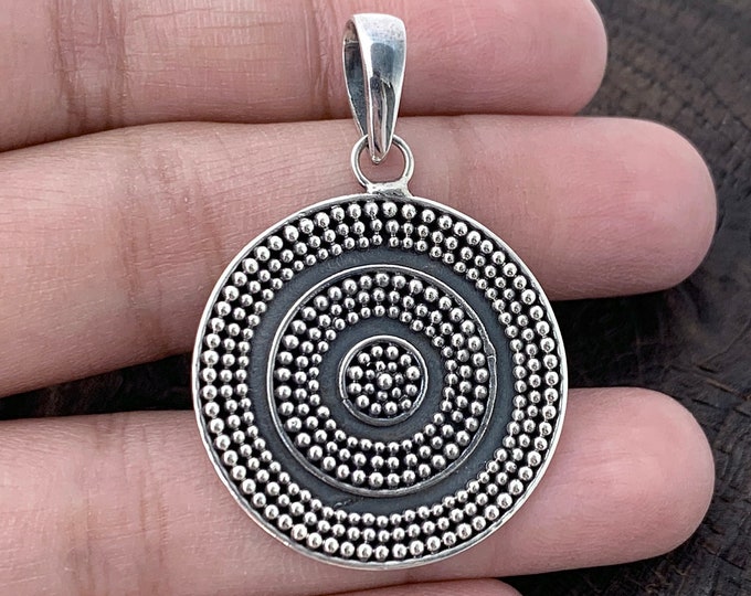 Round Silver Pendant, Swirl Silver Pendant, Oxidized Sterling Silver,Silver Pendant