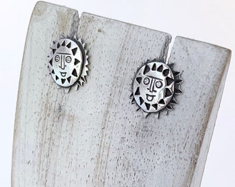 Silver Sun Studs, Sun Earrings, Celestial Jewellery, Tribal Sun Stud,Sterling Silver Studs
