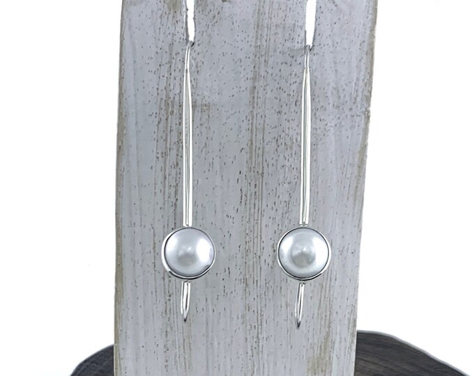 Freshwater Pearl Earrings, White Cultured Pearl, Sterling Silver 925, Contemporary  Jewellery, Elegant Pearl, Silver Pearl Earrings