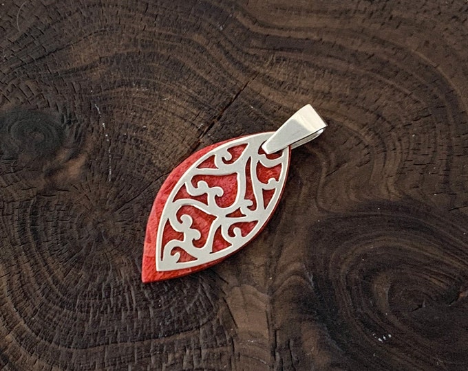 Red Coral Leaf Shaped Pendant, Small Pendant, Red Jewellery, Leaf Pendant, Red Coral Pendant