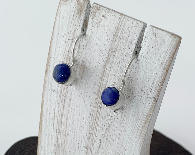 Blue Lapis Lazuli Earrings, Sterling Silver Lapis Lazuli Earrings,Minimalist Drop Earrings, Natural Stone, Minimalist Round  Blue Earring