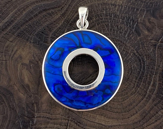 Blue Pendant, Stunning Blue Paua Shell Pendant,Blue Abalone Round Pendant, Unique Round Pendant, One of a Kind