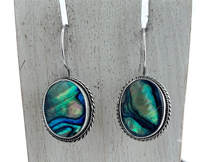 Oval Abalone Earring, Ethnic Look, Mothers Day, Sterling Silver,Silver Abalone earrings, Natural Abalone Earrings