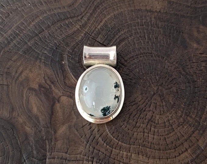 Moss Agate Pendant,Oval Moss Agate, Natural Stone, Sterling Silver Moss Agate Jewelry. Stunning Moss Agate