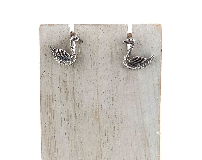 Silver Swan  Earrings, Dainty Sterling Silver Stud Earrings, Birds Studs, Swan Lover Earrings