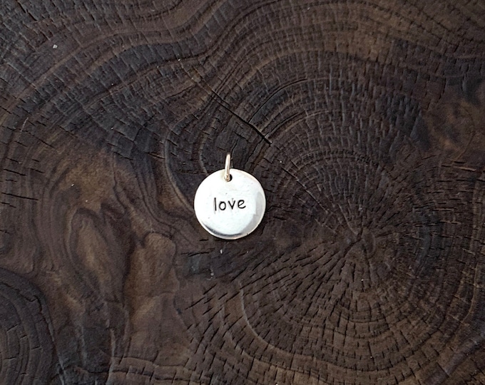 Silver Love Charm, Tiny Sterling Silver Name " Love"  Engraved on Silver,  Minimalism Charm, Love Mini Charm,Love Pendant