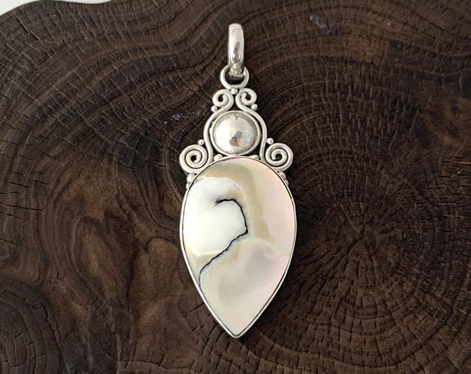 Shell Pendant, Teardrop Natural Sea Shell, Sterling Silver Pendant, Beige Shell Jewellery, Shell Necklace